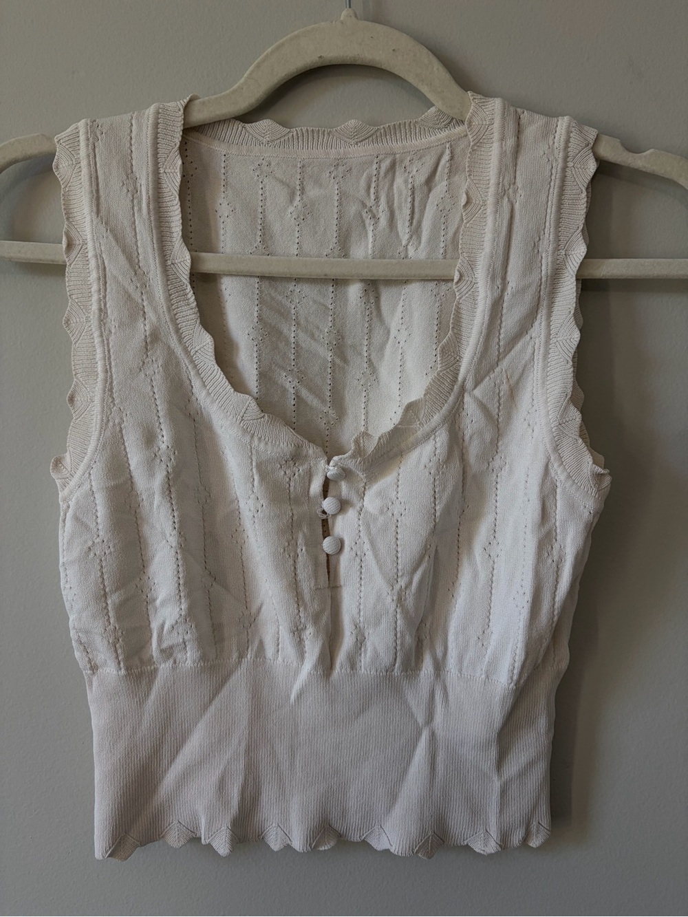 Ivory Scalloped Knit Crop Top